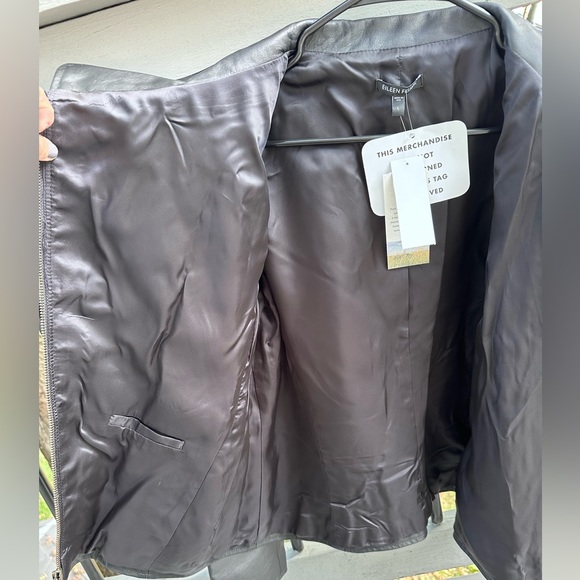 EILEEN FISHER - NWT - Women’s Moto Jacket LEATHER Sz L - BLACK - Picture 12 of 15